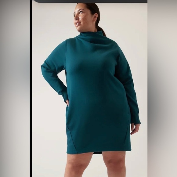 Athleta Cozy Karma Mock Neck Sweater Tunic Dress in Dark Sardinia Blue , size MP - Picture 1 of 12